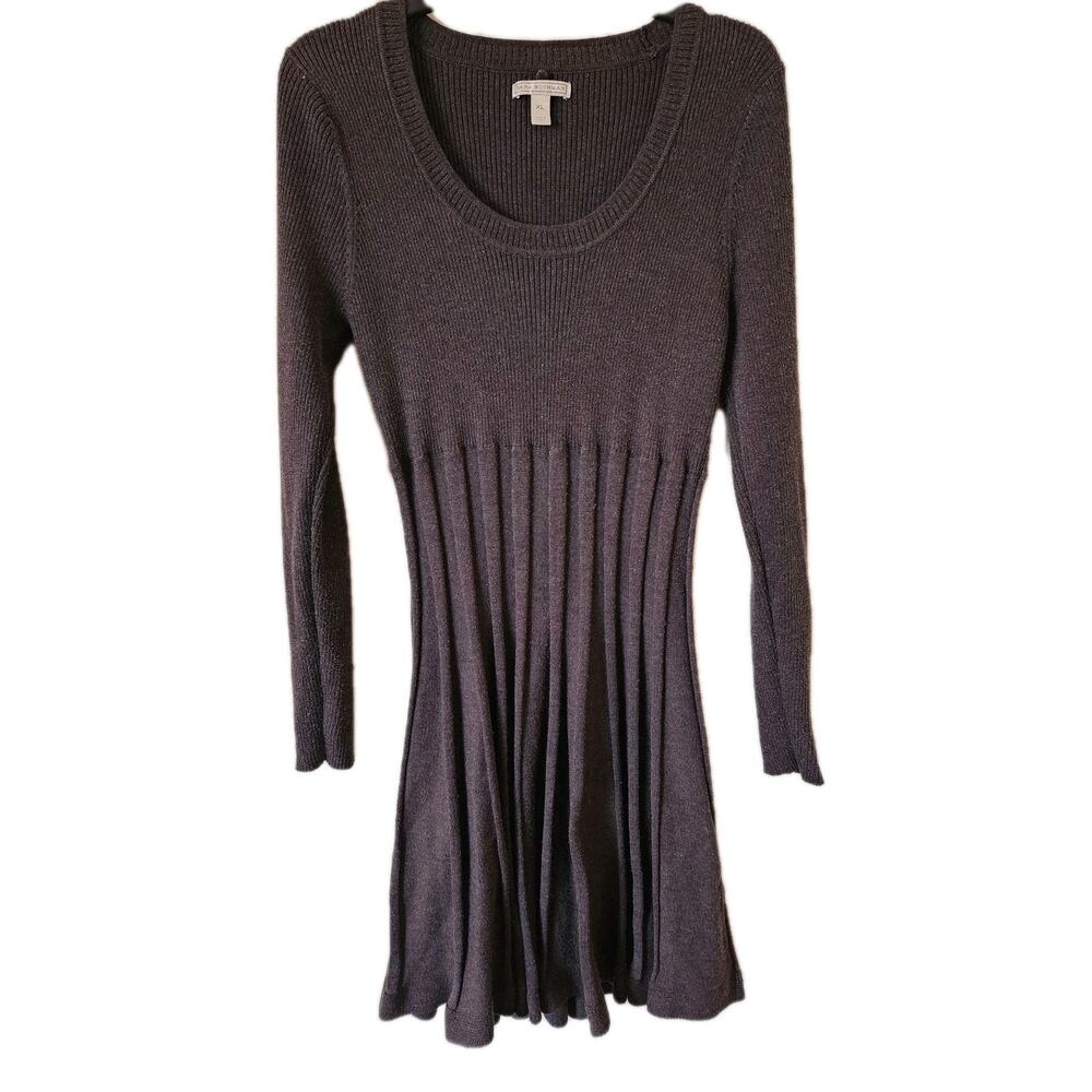 Dana Buchman Ribbed Knit Sweater Dress XL Dark Gray Long Sleeve Flared Mini